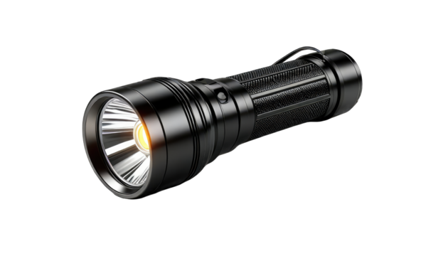 Black tactical flashlight, angled view (1)
