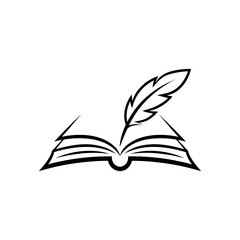 Open Book with Feather Pen Outline