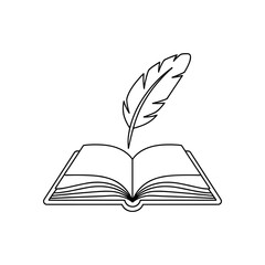 Open Book and Feather Quill Line Art Icon