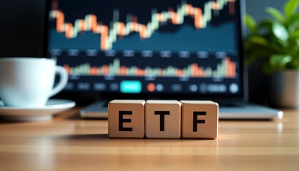 Etf investment strategy with stock market graphs and technology interface for financial analysis and trading