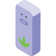 A light purple rectangular object with a simple face and green leaf design on a transparent background
