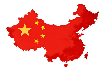 china flag on map isolated on white background ,PNG. AI Generated