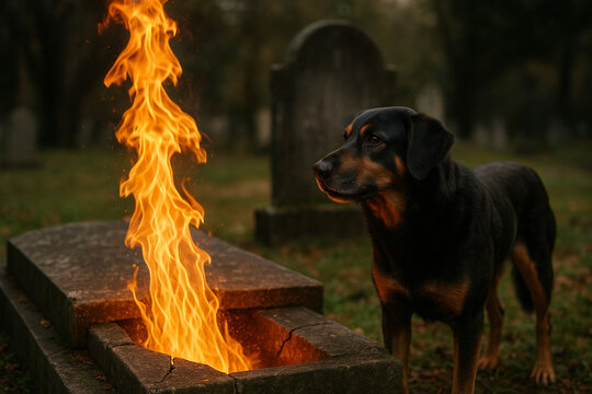 ire from the grave, dog, cemetery