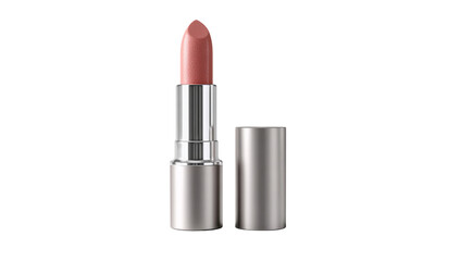Obraz premium A single peach lipstick with a silver cap isolated on transparent background