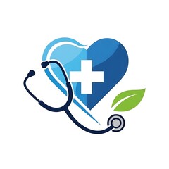 Healthcare Heart Logo with Stethoscope and Leaf Design.