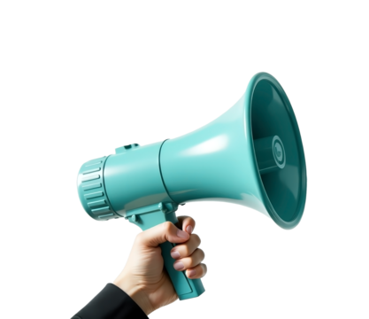 Amplify your message with a bright turquoise megaphone for effective communication and advertising campaigns