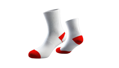 Two white athletic socks with red accents