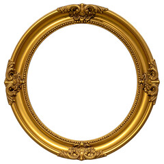Golden Elegance: A circular, ornate gold picture frame, exuding opulence and timeless beauty, stands ready to showcase art or memories.