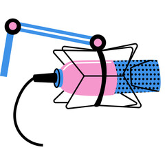 Retro Style Microphone on Stand with Blue and Pink Accents on Transparent Background Ideal for Podcasting and Broadcasting