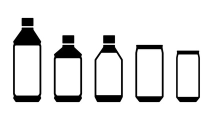 自販機などで売ってる缶の飲み物・アルミボトル缶・ペットボトルの各種アイコン・シルエットのセット　ベクター／透過PNG／JPEG白背景