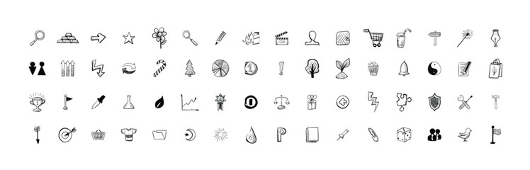 Doodle hand drawn big icons set of business, social media, web icons. Sketch symbols on different topics. Vector EPS 10,vector illustration.