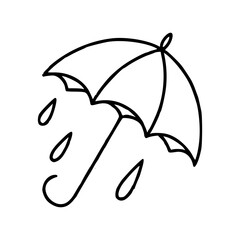 umbrella and raindrops line art icon