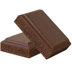 Two Rich Dark Chocolate Bars with Airy Texture Stacked Artistically on a White Background Featuring a Clean Surface and Detailed Texture Under Soft Lighting