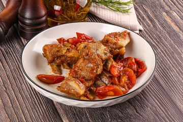 Baked lamb ribs with vegetables