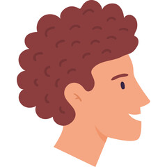 Stylized Profile of a Person with Curly Brown Hair and Light Skin Tone Facing Right with a Gentle Smile Against a Transparent Background