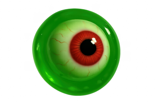 Eyeball with red iris in green slime monster concept