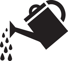 Black silhouette of a watering can pouring water drops