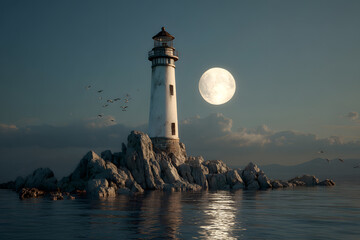 a lighthouse on a rock in the middle of the ocean