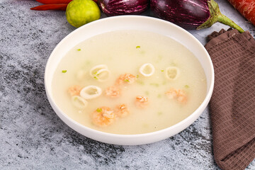 Light seafood soup with prawns