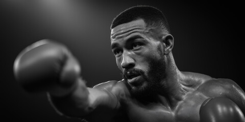 Intense Boxing Action with Bare-Knuckle Fighter in Black and White