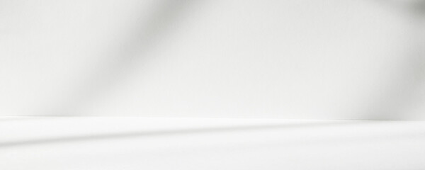 Abstract white studio background with shadows of window. Empty 3d room. Display product with blurred backdrop. Banner