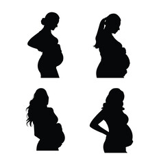 Pregnant woman silhouette, maternity profile vector, expecting mother clipart, side view pregnancy icons .  Future mom. Big set. eps 10