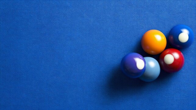 A vibrant blue pool table displays several colorful balls, ready for a fun evening of billiards. Friends gather around, eager to take their turn and enjoy the game together