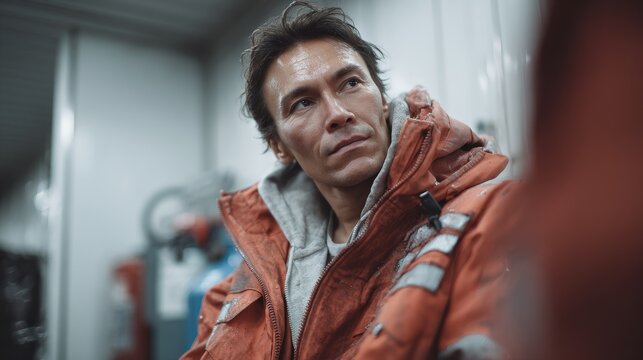 Expert engineers conduct team inspection in realistic workshop scene with flashlight illuminating work environment