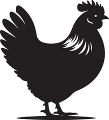 Silhouette of a proud rooster standing with tail feathers spread