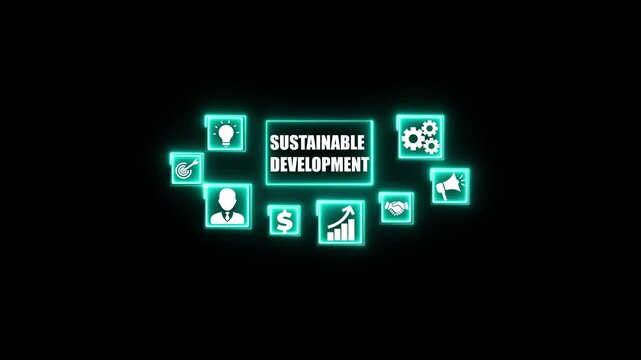 Sustainable development concept presented by a teacher on a virtual screen with word environment, growth and natural resources. Business, Technology, Internet and network concept.