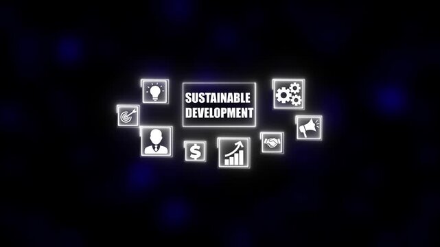 Sustainable development concept presented by a teacher on a virtual screen with word environment, growth and natural resources. Business, Technology, Internet and network concept.