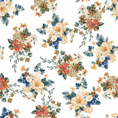 Seamless flower pattern with peonies. watercolor flower print, allover pattern, textile pattern.
