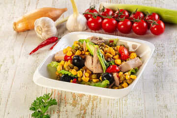 Dietary salad with canned tuna and corn
