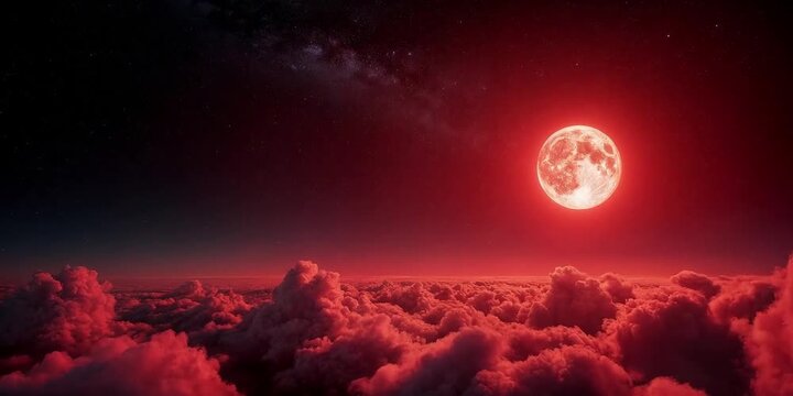 Full Red Moon in Night Sky Animation