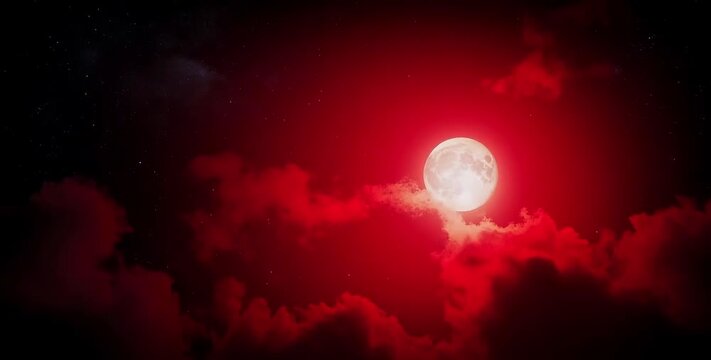 Full Red Moon in Night Sky Animation