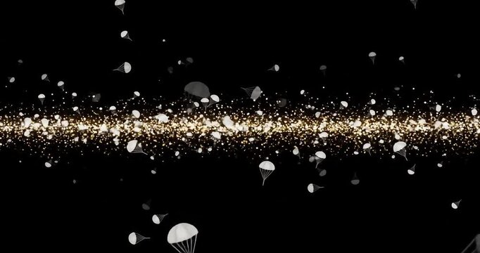 Parachutes Descending Through a Starry Cosmic Scene