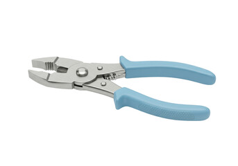 Slip joint pliers isolated on white, blue handle metal tool for gripping and turning objects in construction and repair work