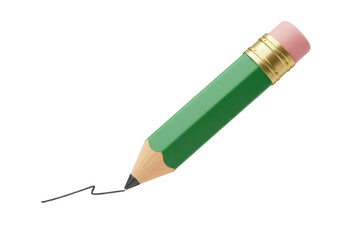 Green pencil drawing a line isolated on transparent background, writing instrument for school and office use PNG