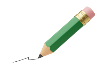 Green pencil drawing a line isolated on transparent background, writing instrument for school and office use PNG