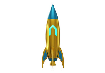Golden rocket ship PNG isolated on transparent background, futuristic spacecraft for space exploration and technology concepts