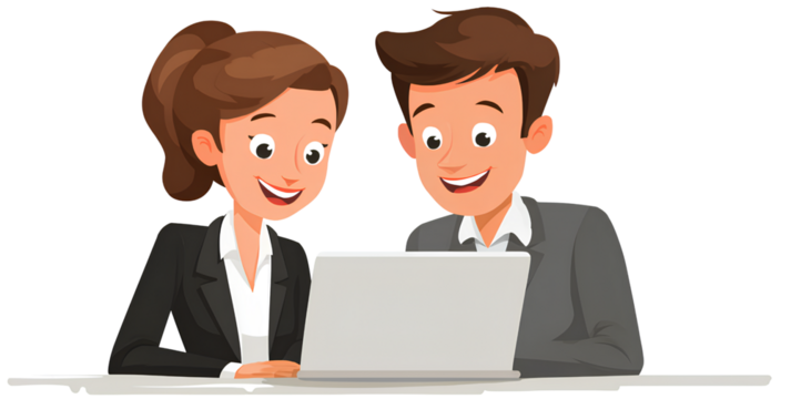 Business Professionals Collaborating on Laptop in Transparent Background