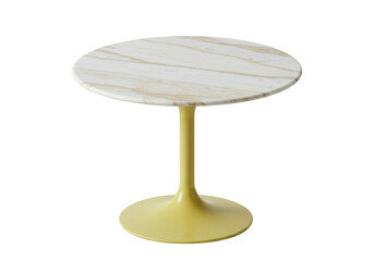 Round marble top side table isolated on white, modern accent furniture for living room or bedroom decor PNG
