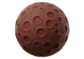 Textured brown planet with craters isolated on transparent background, 3D rendering of a celestial body for space exploration concepts