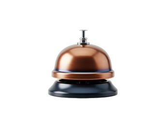 Copper-colored service bell isolated on a clean backdrop, vintage hotel reception call bell for assistance and customer service