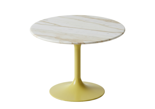 Round marble top side table isolated on white, modern accent furniture for living room or bedroom decor PNG