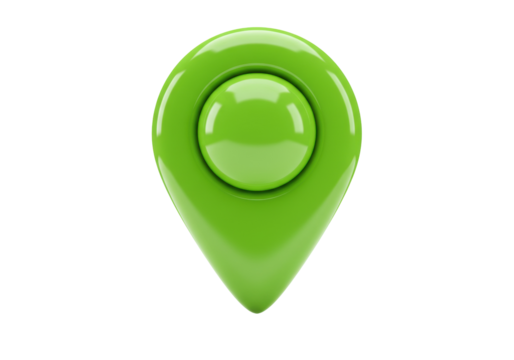 Green map pointer isolated PNG, location pin icon for navigation and travel apps on transparent background