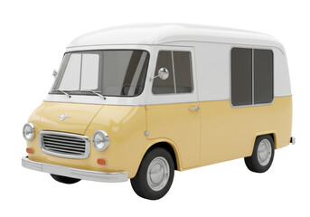 Vintage yellow and white camper van isolated, classic vehicle on a clean background for travel and retro design projects