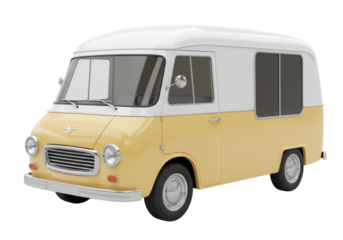 Vintage yellow and white camper van isolated, classic vehicle on a clean background for travel and retro design projects
