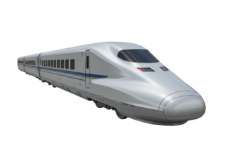 Sleek silver bullet train isolated on transparent background, high-speed rail transport for modern travel and futuristic design