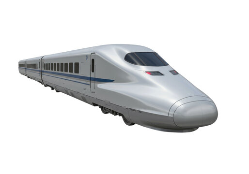 Sleek silver bullet train isolated on transparent background, high-speed rail transport for modern travel and futuristic design
